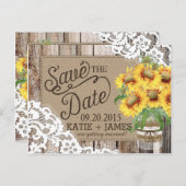 Sonnenblumen Holz Spitzen Rustikales Land Save the Ankündigungspostkarte (Vorne/Hinten)