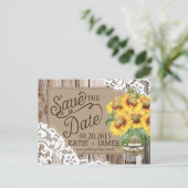 Sonnenblumen Holz Spitzen Rustikales Land Save the Ankündigungspostkarte (Stehend Vorderseite)