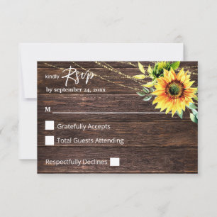 Sonnenblumen, Holz und Streichleuchten auf der RSV RSVP Karte
