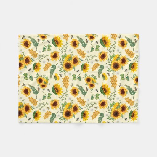 Sonnenblumen Honigbienen Gelbflocken Fleece Blanke (Vorderseite (Horizontal))