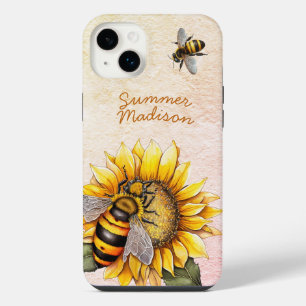 Sonnenblumen-Honigbienen Sommer-Blumen-Script-Name iPhone 14 Plus Hülle