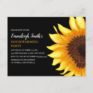 Sonnenblumen-Housewarming-Party Gelb Schwarz Neues Postkarte