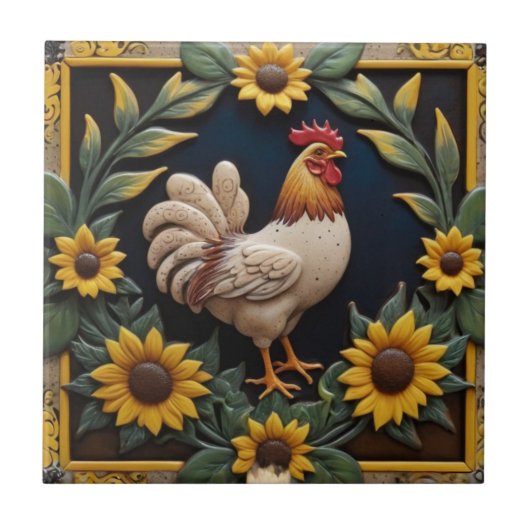 Sonnenblumen-Huhn - Braune Henne und gelbe Sonnenb Fliese (Vorderseite)