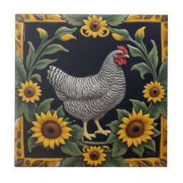 Sonnenblumen-Huhn - Graue Henne & Sonnenblumen Fliese