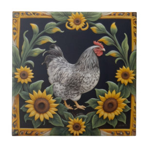 Sonnenblumen-Huhn - Graue Henne & Sonnenblumen Fliese