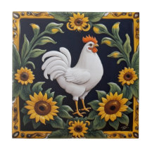 Sonnenblumen-Huhn - Weiße Henne und gelbe Sonnenbl