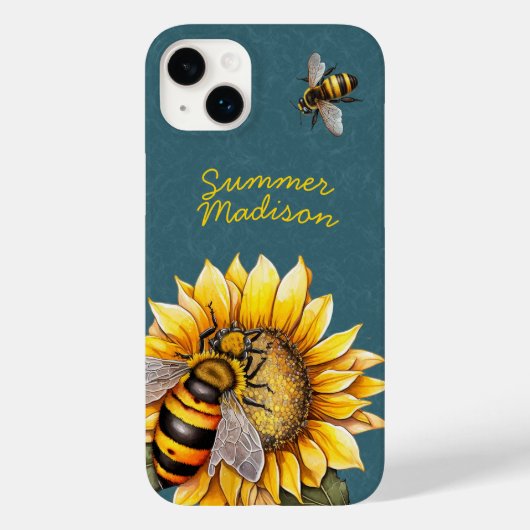 Sonnenblumen Hummeln Blumengrün Name Case-Mate iPhone Hülle (Rückseite)