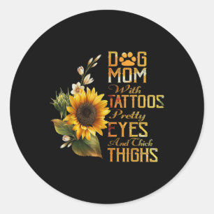 Sonnenblumen Hunde Mama mit Tattoos Hübsche Augen Runder Aufkleber