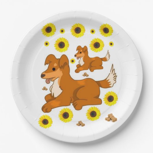 Sonnenblumen-Hunde-Papierteller Pappteller (Vorderseite)