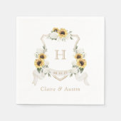 Sonnenblumen Hydrangea-Wappen Hochzeitmonogramm Serviette (Vorderseite)