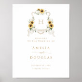 Sonnenblumen Hydrangea Wappen Monogram Begrüßungsz Poster (Vorne)