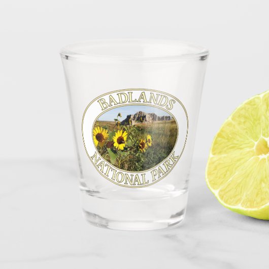 Sonnenblumen im Badlands National Park in SD Schnapsglas (Vorderseite)