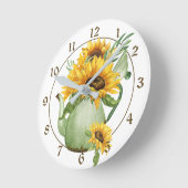 Sonnenblumen im Coffee Pot Pitcher Bauernhof Runde Wanduhr (Winkel)