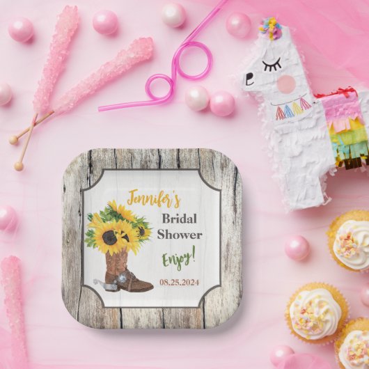 Sonnenblumen im Cowboy Boot Brautparty Pappteller (Party)