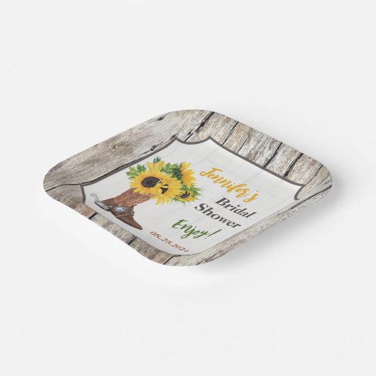 Sonnenblumen im Cowboy Boot Brautparty Pappteller (Gewinkelt)