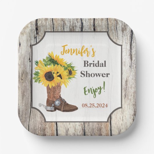 Sonnenblumen im Cowboy Boot Brautparty Pappteller (Vorderseite)
