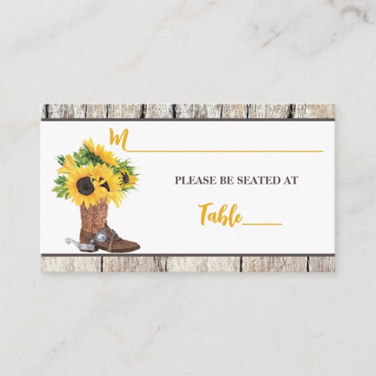 Sonnenblumen im Cowboy Boot Brautparty Platzkarte (Vorderseite)