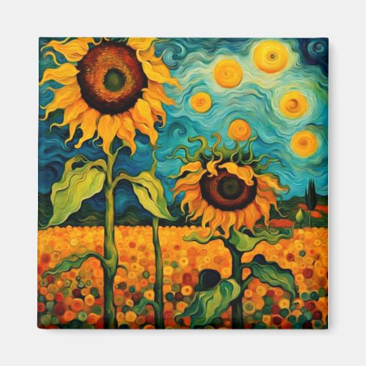 Sonnenblumen im Garten Magnet (Vorne)