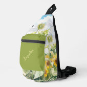 Sonnenblumen im gelbbraunen und grünen Hintergrund Crossbody Bag (Rechte Ecke)