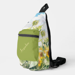 Sonnenblumen im gelbbraunen und grünen Hintergrund Crossbody Bag