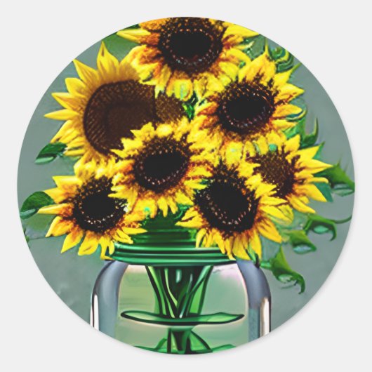 Sonnenblumen im Glas Jar Art Runder Aufkleber (Vorderseite)