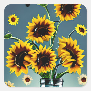 Sonnenblumen im Mason Jar Art Quadratischer Aufkleber