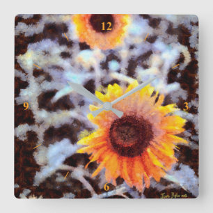 Sonnenblumen im Schnee Quadratische Wanduhr