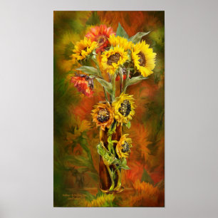 Sonnenblumen im Sonnenblume-Vasen-Kunst-Plakat/dem Poster