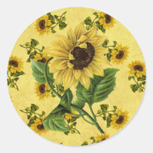 Sonnenblumen im Vintage-Stil Runder Aufkleber