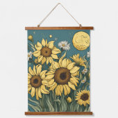 Sonnenblumen im Vollmond Van Gogh Stil Wandteppich Mit Holzrahmen (Vorderseite)