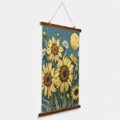Sonnenblumen im Vollmond Van Gogh Stil Wandteppich Mit Holzrahmen (Gewinkelt)
