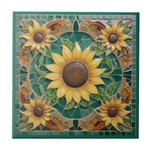 Sonnenblumen Imitate Mosaik Dunkelgrün Fliese