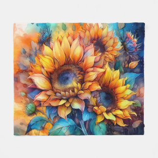 Sonnenblumen in Aquarell Fleecedecke