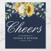 Sonnenblumen in Aquarellen, blaue Hochzeit Weinetikett (Einzelnes Label)