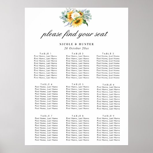 Sonnenblumen in Aquarellfarben Hochzeitskarte Poster (Vorne)