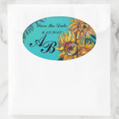 SONNENBLUMEN IN BLAU, AQUAMARIN, Save the Date, Mo Ovaler Aufkleber (Tasche)