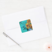 SONNENBLUMEN IN BLAU, AQUAMARIN, Save the Date, Mo Quadratischer Aufkleber (Umschlag)