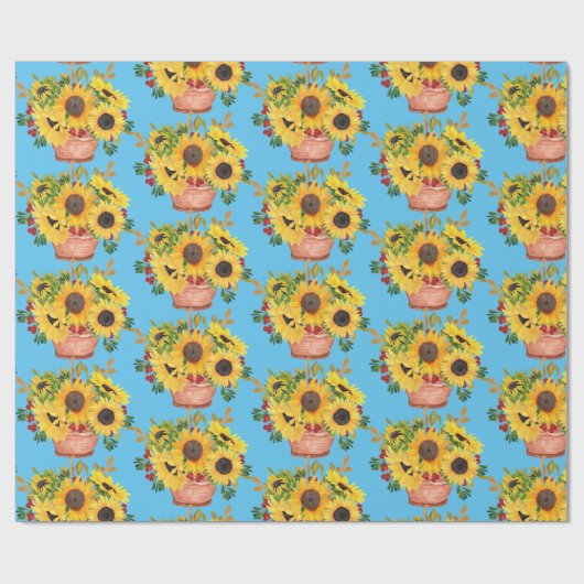 Sonnenblumen in Blau Geschenkpapier (Flach)