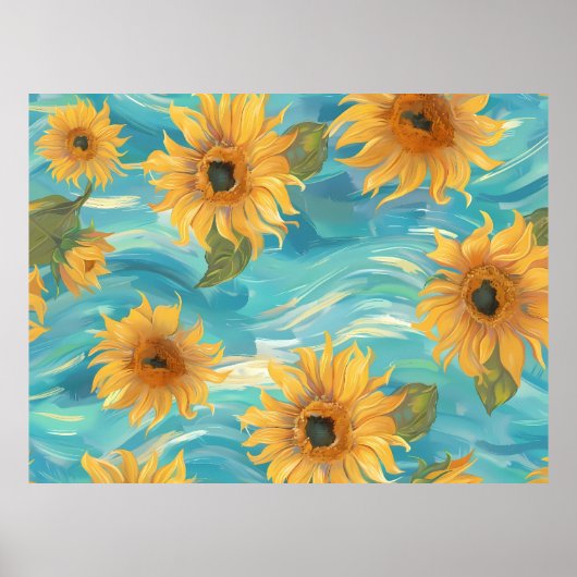 Sonnenblumen in Blau Poster (Vorne)
