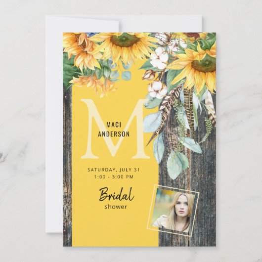 Sonnenblumen in Bloom Rustic Foto Brautparty Inv Einladung (Vorderseite)