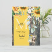 Sonnenblumen in Bloom Rustic Foto Brautparty Inv Einladung (Stehend Vorderseite)