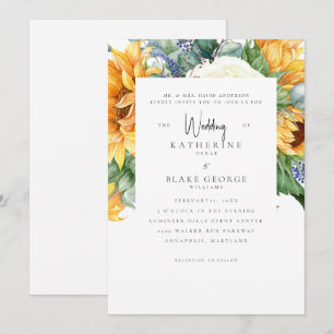 Sonnenblumen in Blüte Weiße Hochzeit Einladung