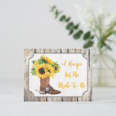 Sonnenblumen in Cowboy Boot-Holzkörnerkarte Einladung (Stehend Vorderseite)