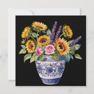 Sonnenblumen in der Vase. Aquarell. Feiertagskarte