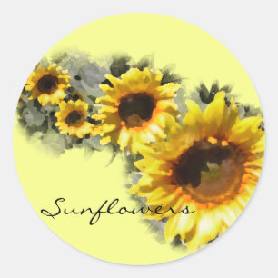 Sonnenblumen in einem Row-Aufkleber Runder Aufkleber
