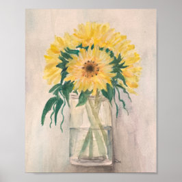 Sonnenblumen in einem Vase Premium Leinwand Poster