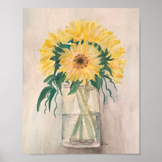 Sonnenblumen in einem Vase Premium Leinwand Poster (Vorne)