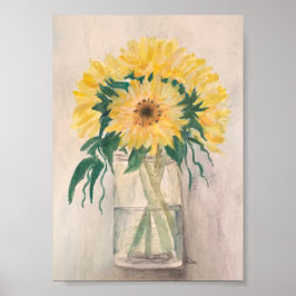 Sonnenblumen in einem Vase Premium Leinwand Poster