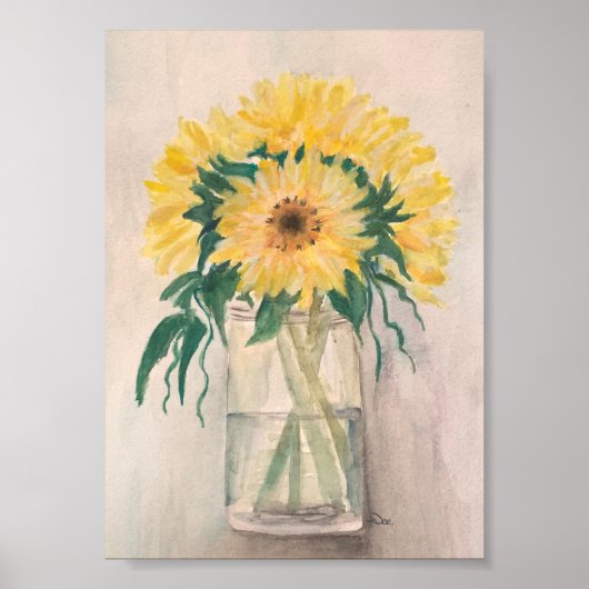 Sonnenblumen in einem Vase Premium Leinwand Poster (Vorne)