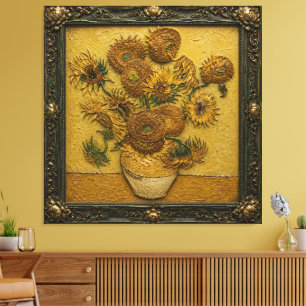 Sonnenblumen in einem verzierten Rahmen Vintage Leinwanddruck